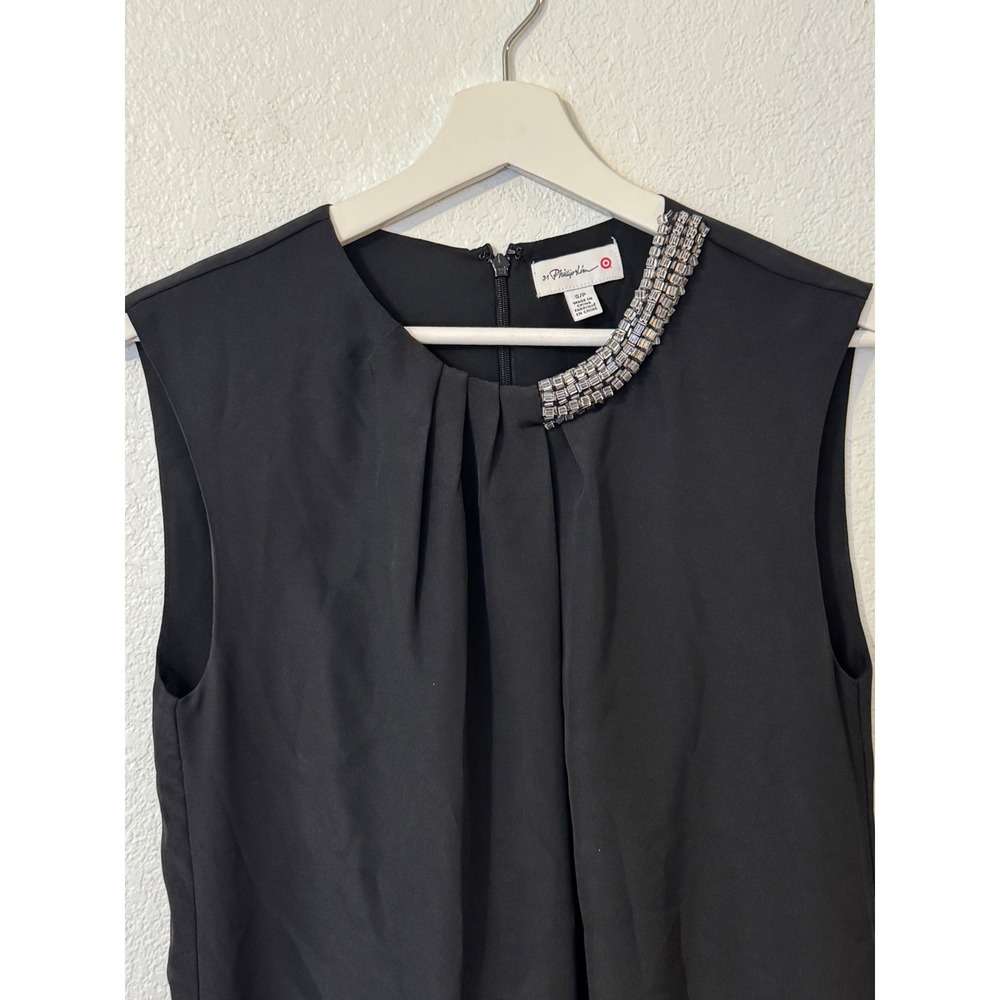 3.1 Phillip Lim Womens Shift Dress Black‎ Sleeveless Embellished Neckline Small - Picture 4 of 9